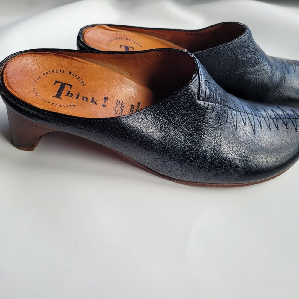 THINK! Size EU41/US9.5 Black Leather Heeled Mules